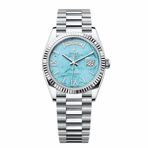 Rolex Day-Date 36 Platinum - Fluted / Turquoise / President 128236-0011 (M128236-0011)